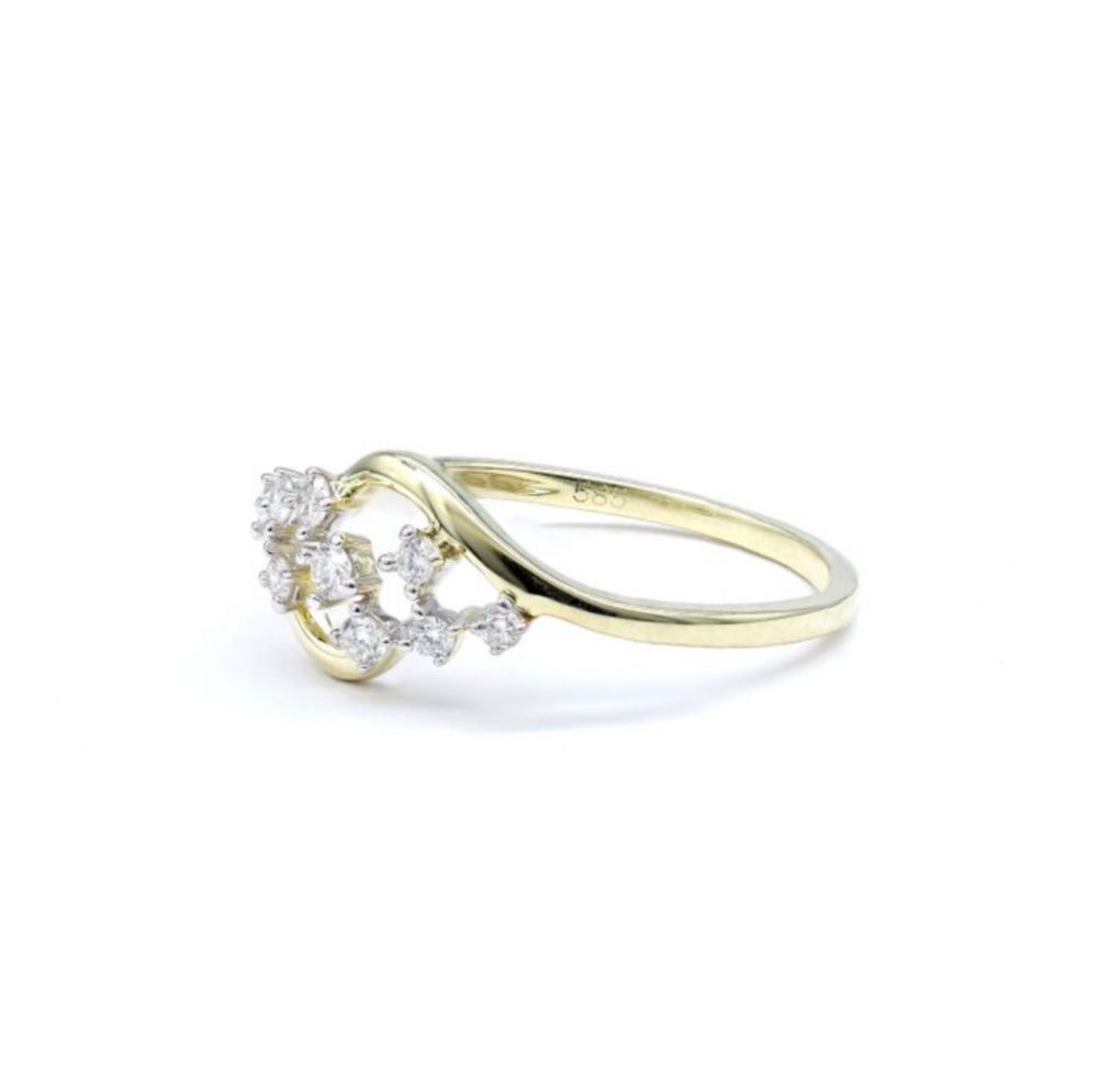 Anel 14K Ouro Amarelo - 0.18ct tw. Diamante Natural