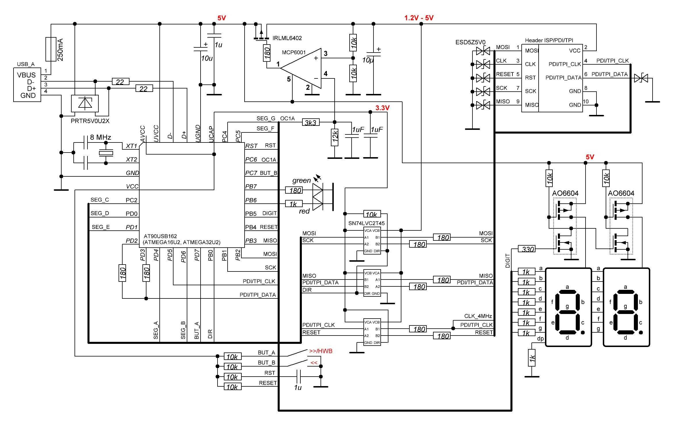 программатор AVRISP mkII (поддерживаются интерфейсы ISP, TPI и PDI)