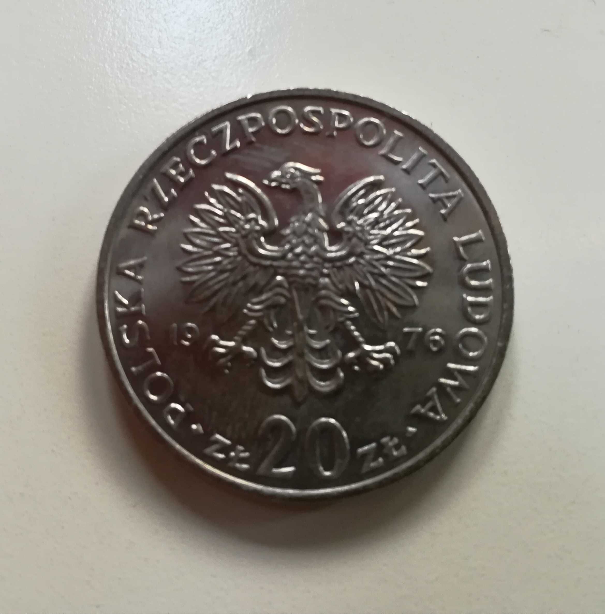 Moneta 20 zł z 1973 roku ("wieżowiec i kłosy")b. znaku , stan menniczy