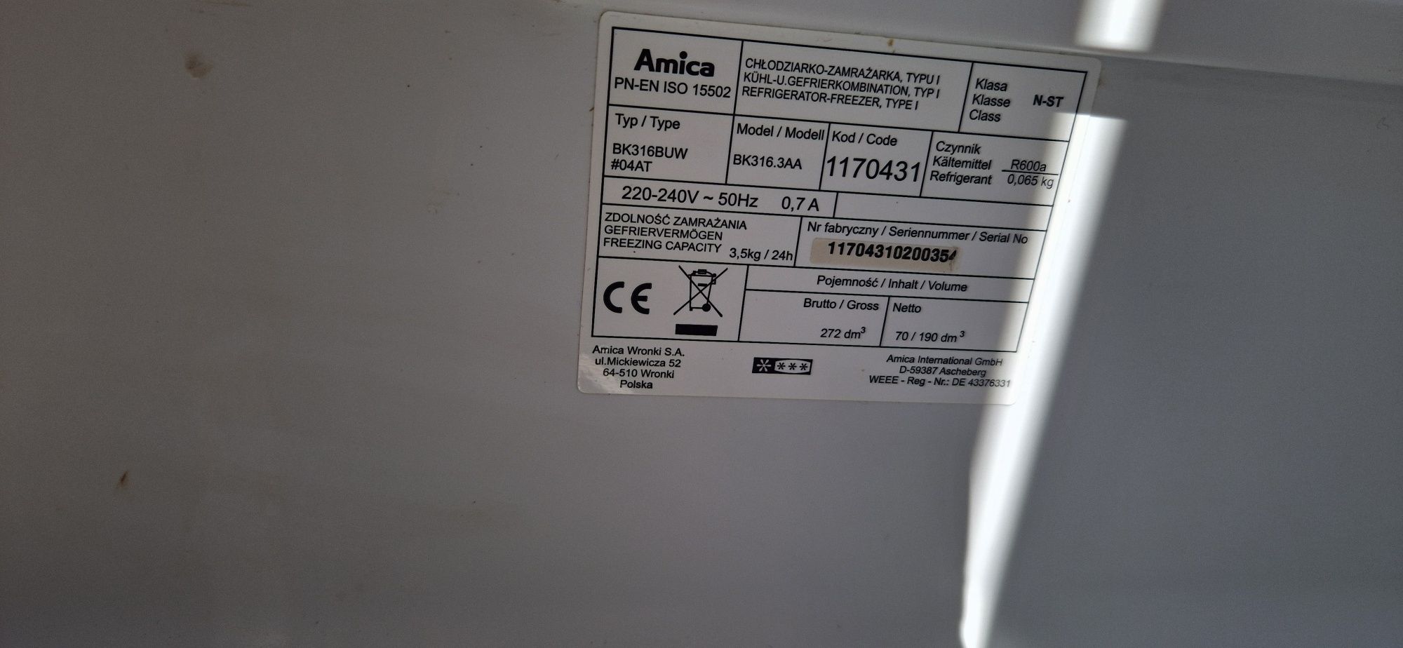 , półka korytko  lodówki Amica BK316.3AA