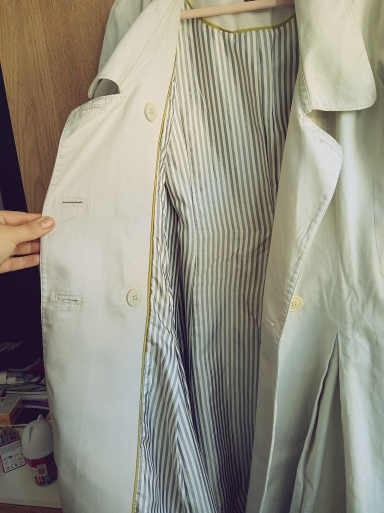 Markowy płaszcz trench TED BAKER  beżowy nude elegancki midi z paskiem