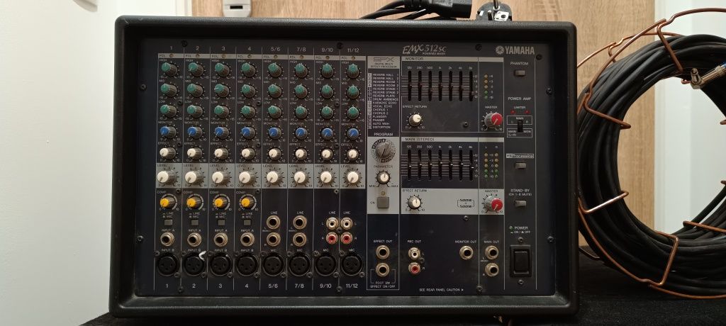 Yamaha EMX 512sc + kolumny S112V + statywy Proel + kable + pokorwce