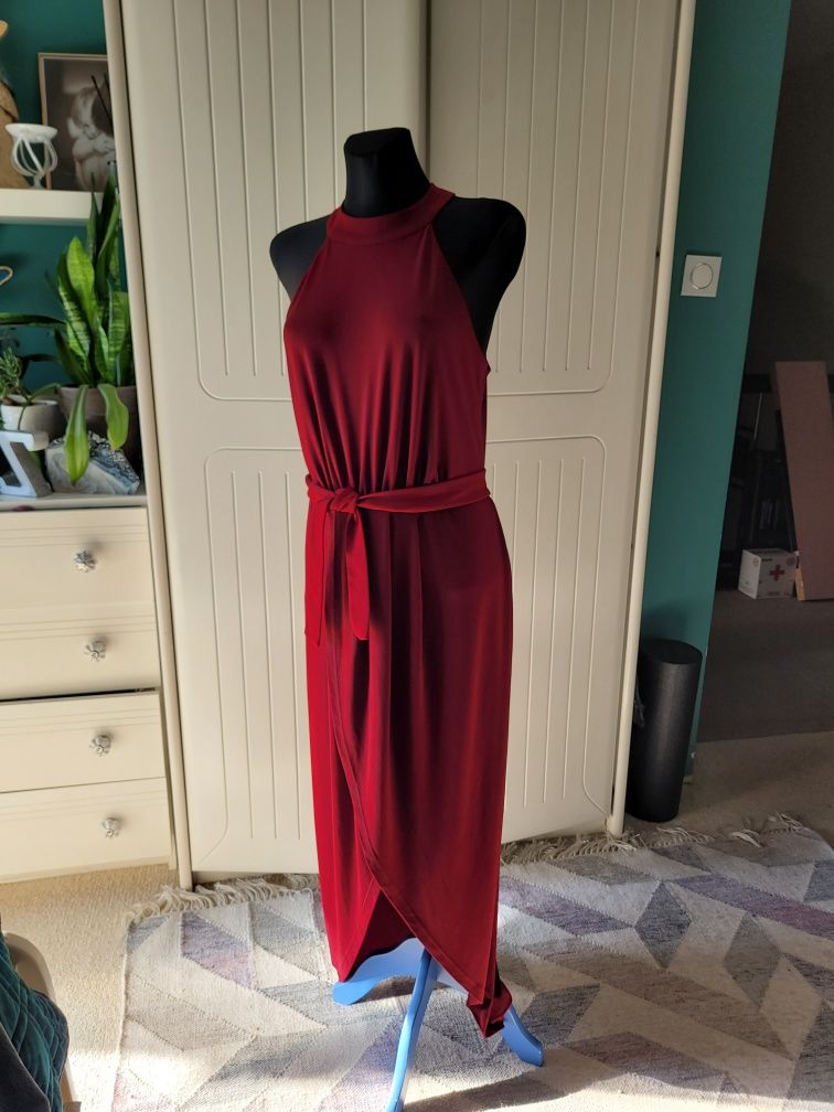 Bodyflirt sukienka długa M wieczorowa bordo halter