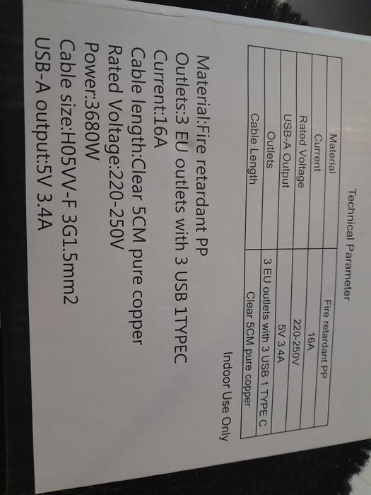 listwa zasilająca przedłużacz 3xgniazdo 3xusb