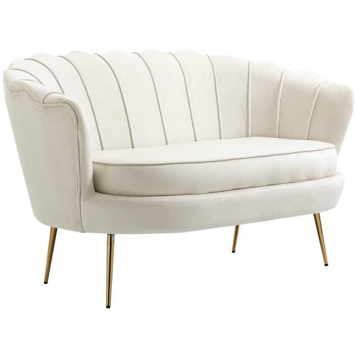Kremowa aksamitna sofa dwuosobowa w stylu vintage Industrialny szyk