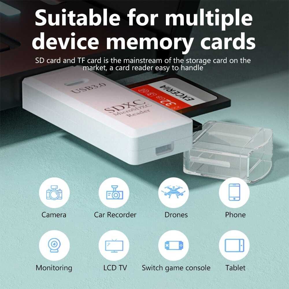 Leitor USB USB 3 de cartões MicroSD uSD e SD adaptador