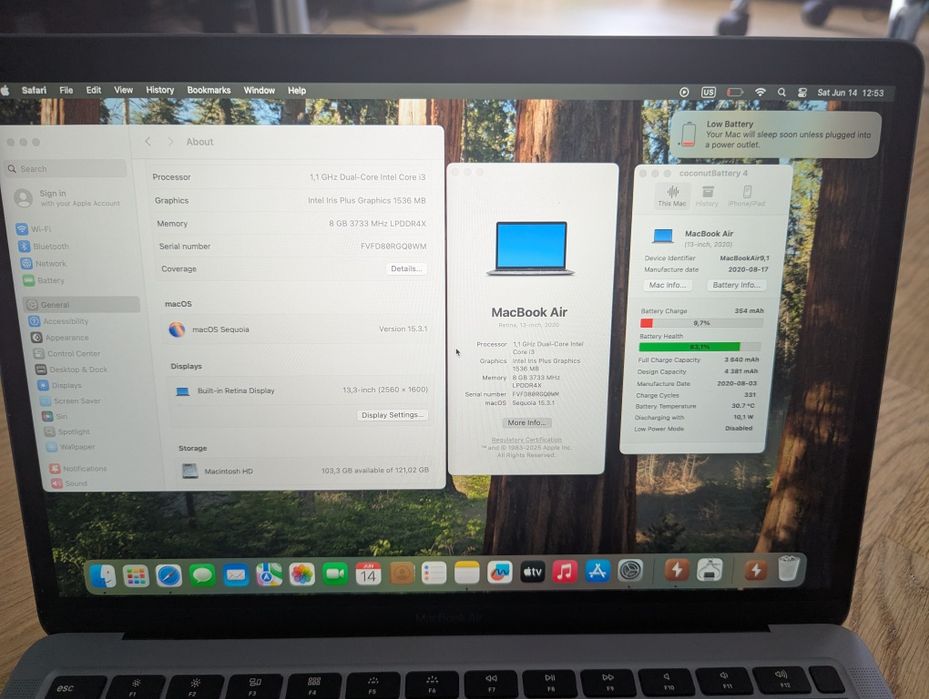 MacBook Air 2020, i3, 8/128 ГБ.