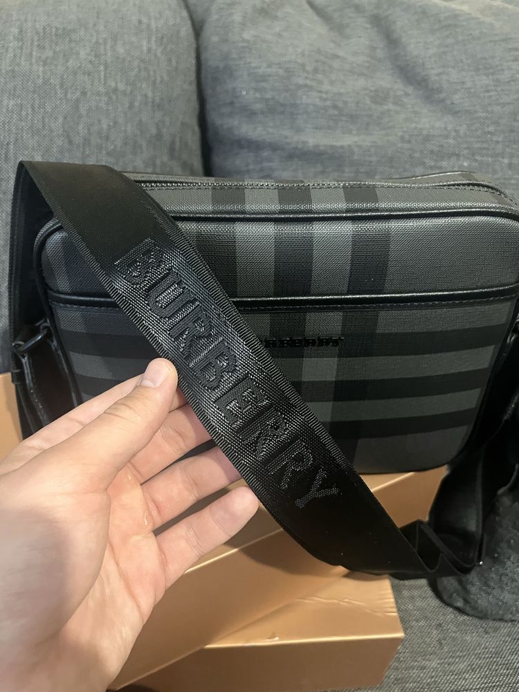 Сумка через плечо burberry барсетка черная в клетку old money люкс
