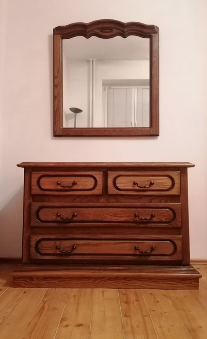 Komoda z lustrem, holenderska, stylowa, dąb, pojemne szuflady