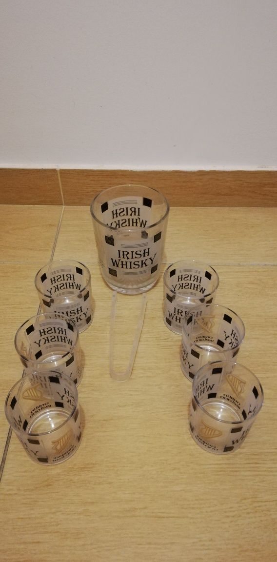 Conjuntos recipiente gelo ou garrafa+ 6 copos de vidros para whisky