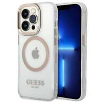 Guess Etui iPhone 14 Pro 6,1" Metal Outline Magsafe Złoty