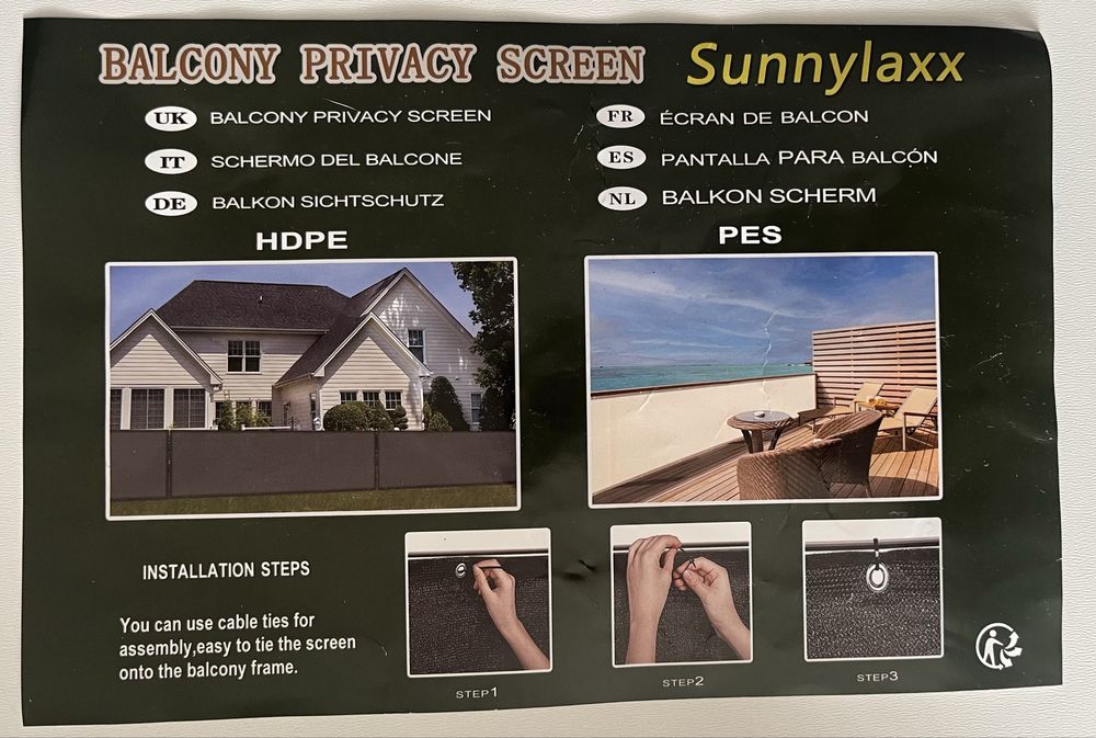 Sunnylaxx Osłona Balkonowa 90x300 cm Antracyt PES