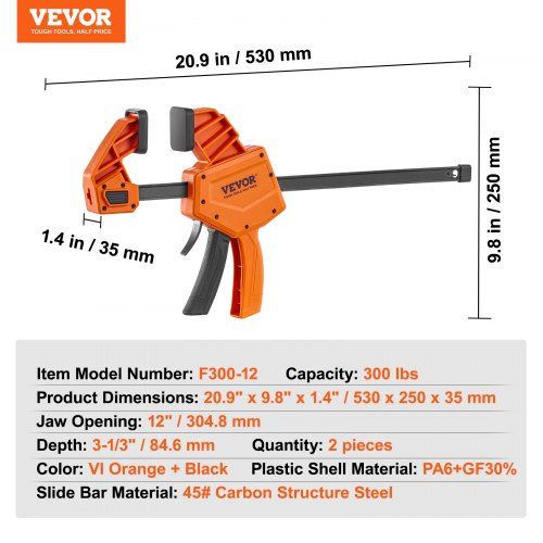 Braçadeira de Uma Mão, Abertura 304.8 mm, Carga 136 kg