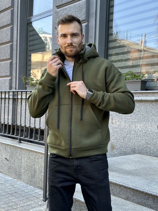 Чоловіча зимова кофта на хутрі з капюшоном 42-56 S M L Xl 2XL чорна