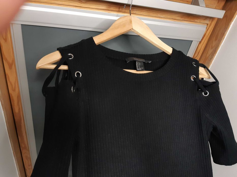 czarna dopasowana dzianinowa prążkowana sukienka sweterek Forever 21 L