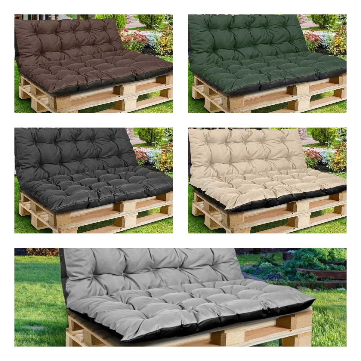 Poduszka ogrodowa na palety, zestaw 2 poduszek 120x80 cm + 120x40 cm