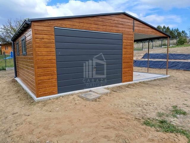 Garaż Blaszany 5X6M + Wiata 4M Brama Uchylna Drzwi 3X Okno Rynny Id758