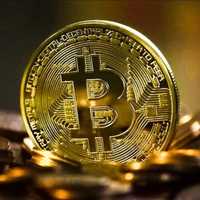Złota moneta kolekcjonerska Bitcoin BTC duża 40mm.