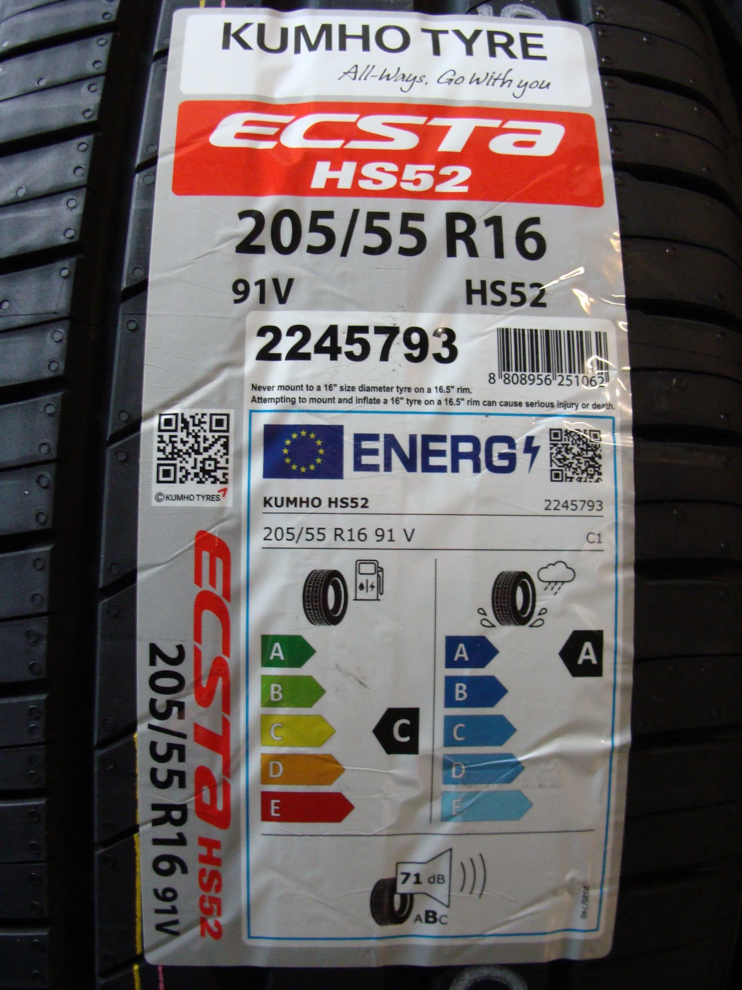 205/55R16 Kumho HS52 WYSYŁKA GRATIS 205/55/16 letnie Płock Opondex