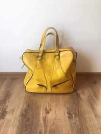 Skórzana żółta duża torba vintage retro unikat