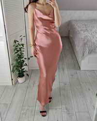 Asos różowa satynowa sukienka maxi z gołymi plecami na ramiączkach 38