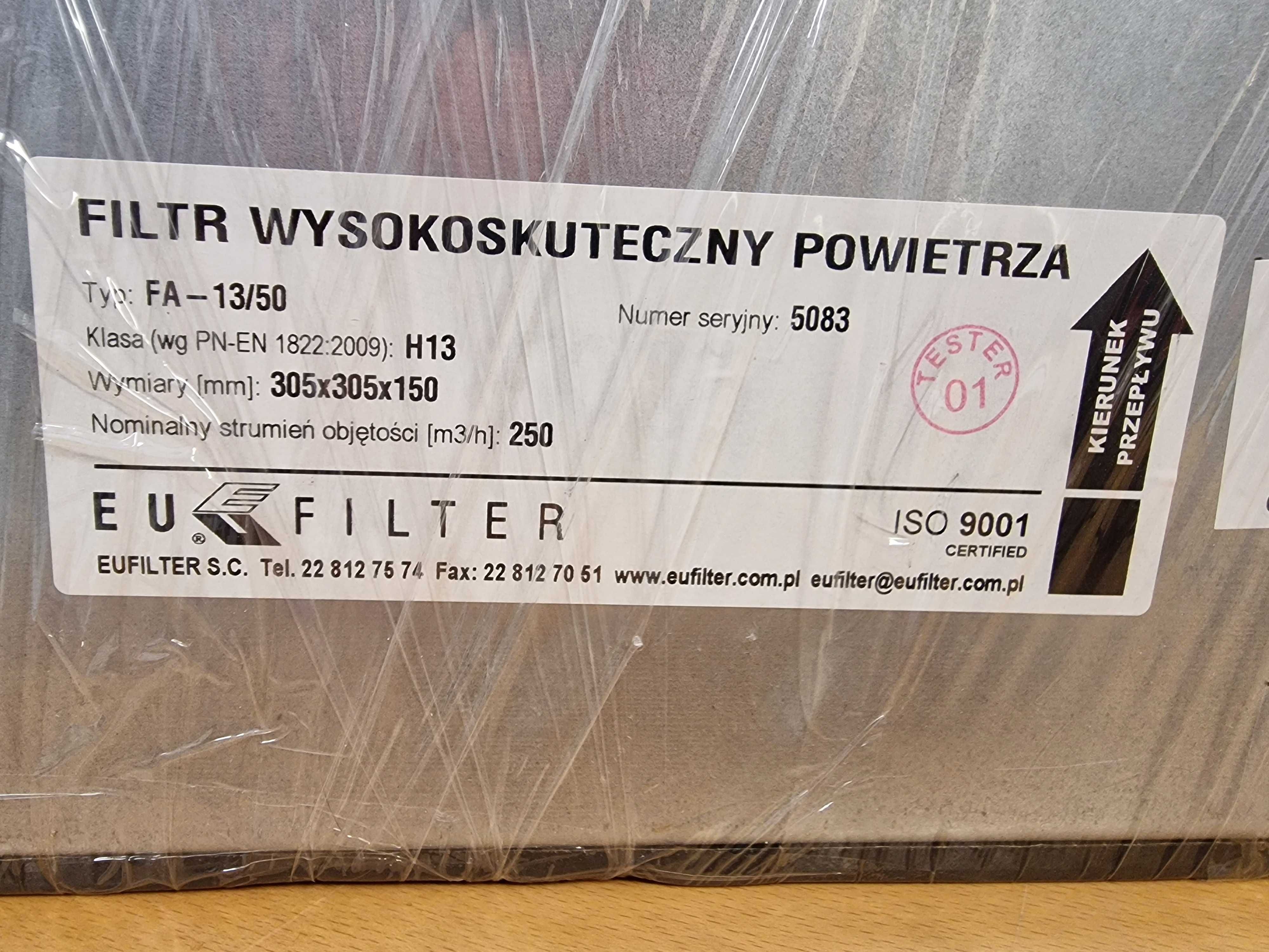 Filtr HEPA EUFILTER FA-13/50 wysokoskuteczny o wymiar 305x305x150 H13