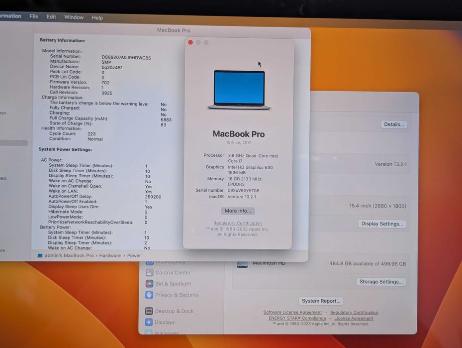 Macbook pro 15 2017 core i7 2.9ghz 16/512gb pro 560 4gb