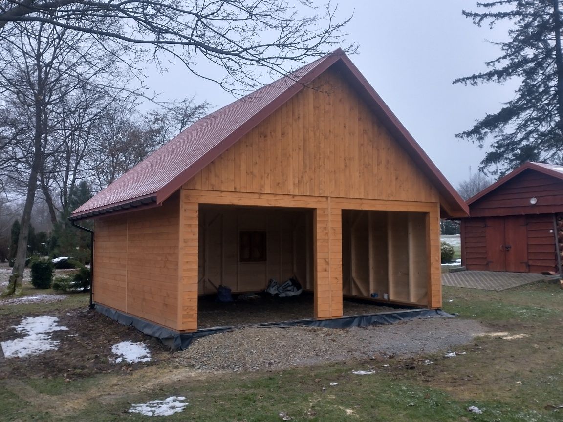 Garaż drewniany dwustanowiskowy 6x6, wiata na dwa auta bud gospodarczy