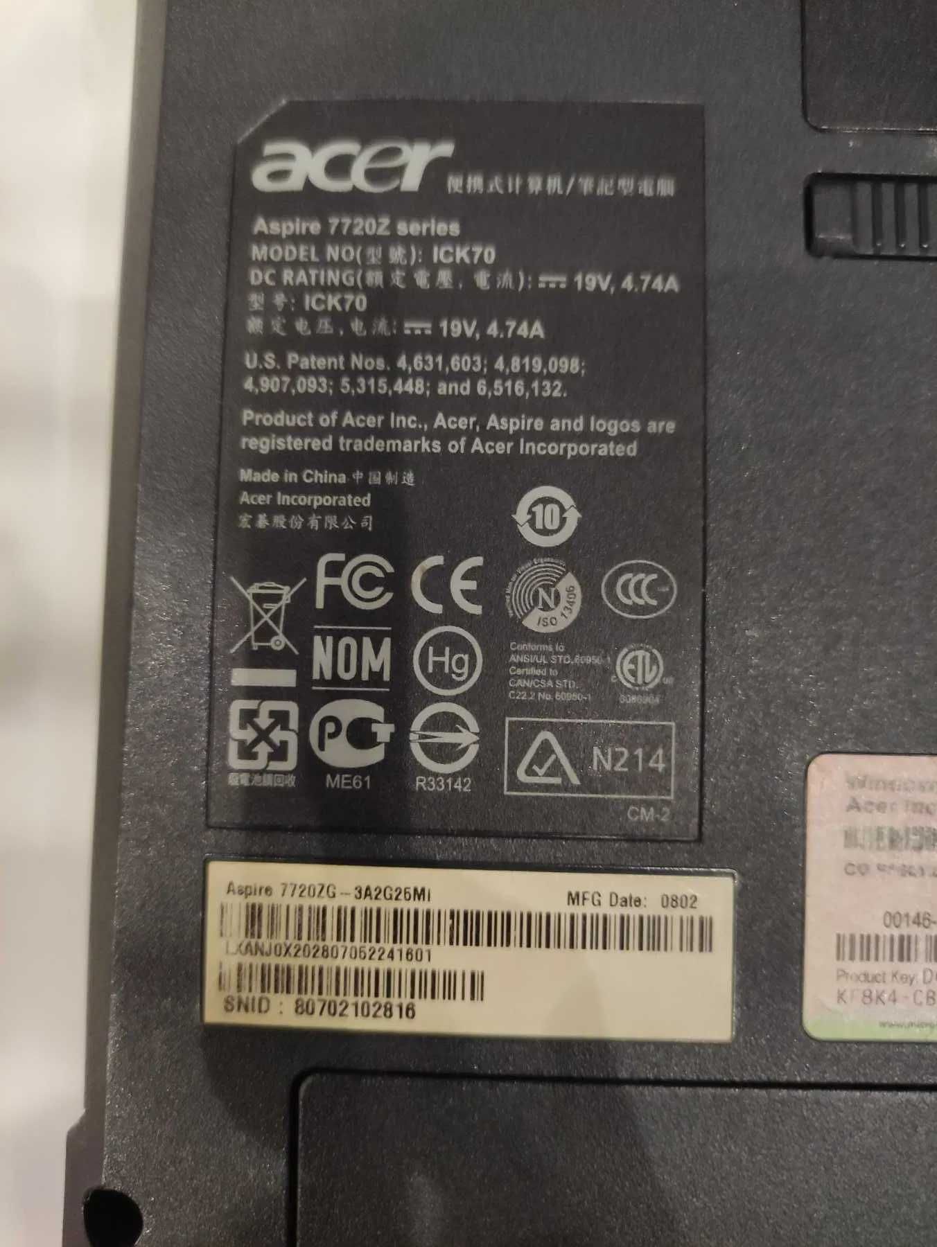 Ноутбук Acer Aspire 7720ZG-3A2G25Mi