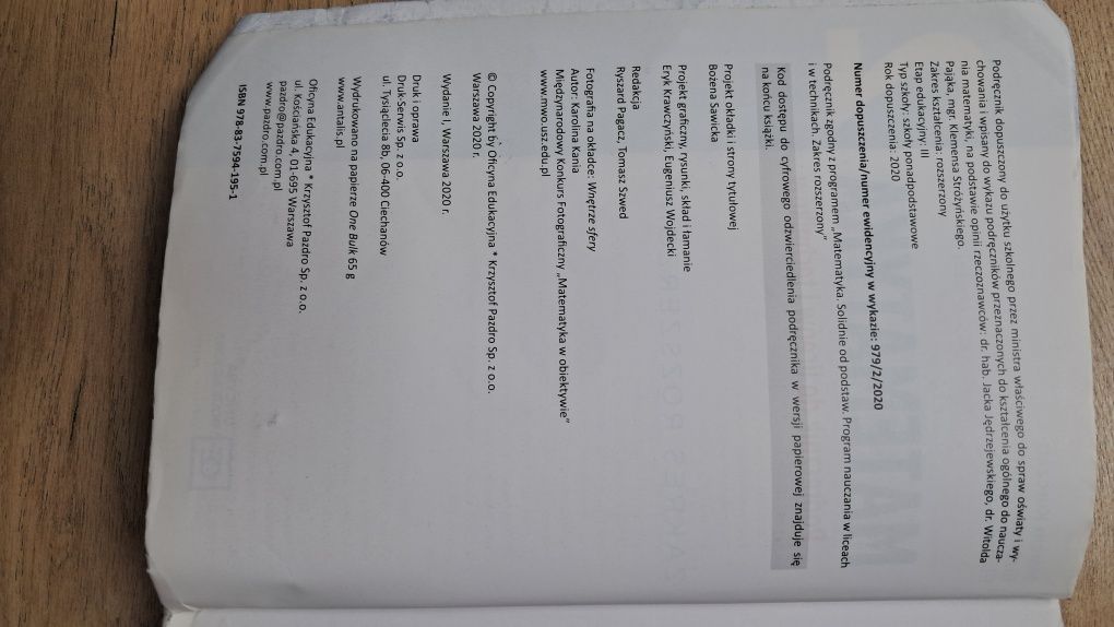 Podręcznik i zbiór zadań matematyka 2 zakres rozszerzony OE Pazdro