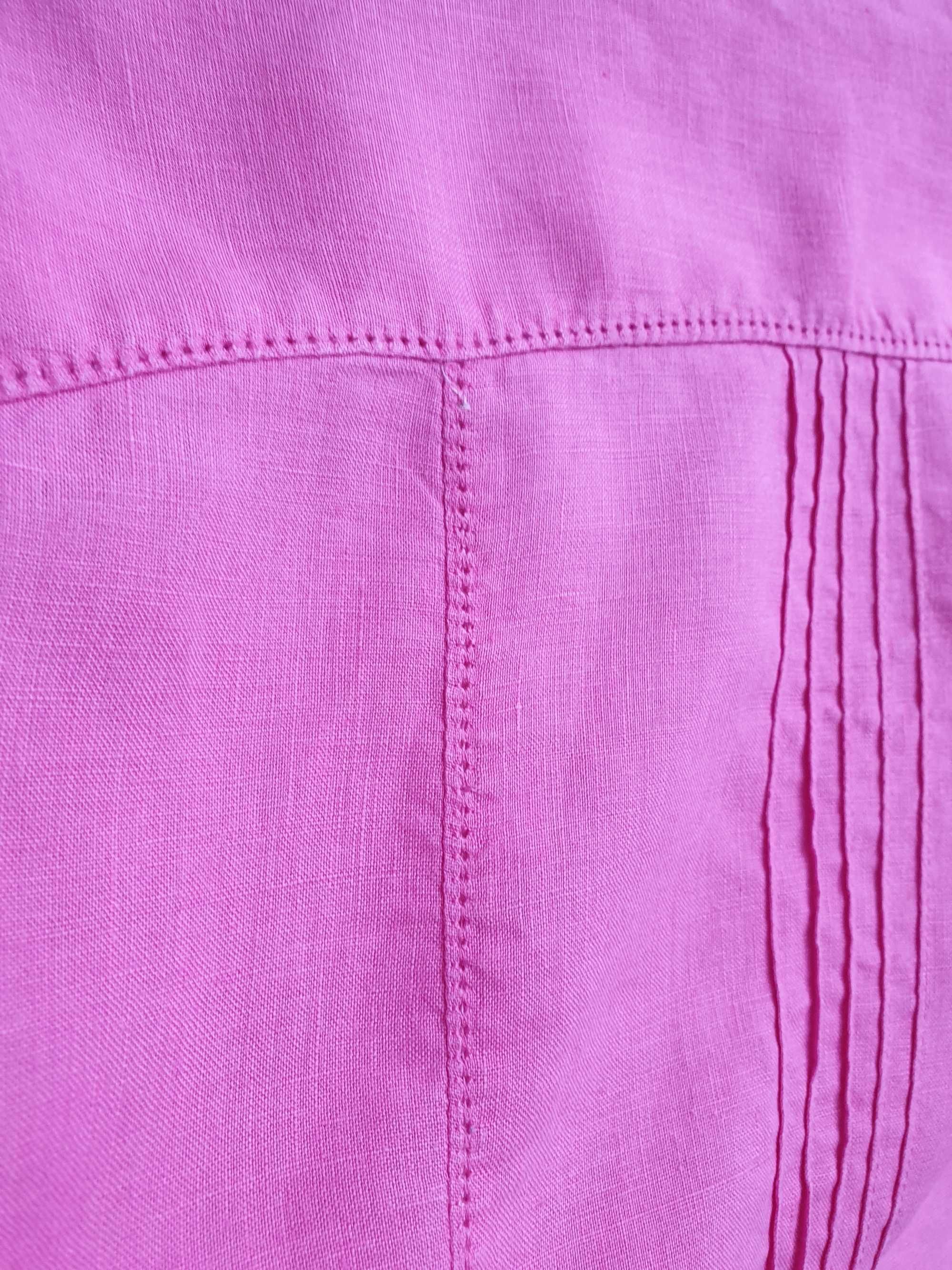 Fuksjowa różowa bluzka koszula 100% len 38 40 Limited Collection