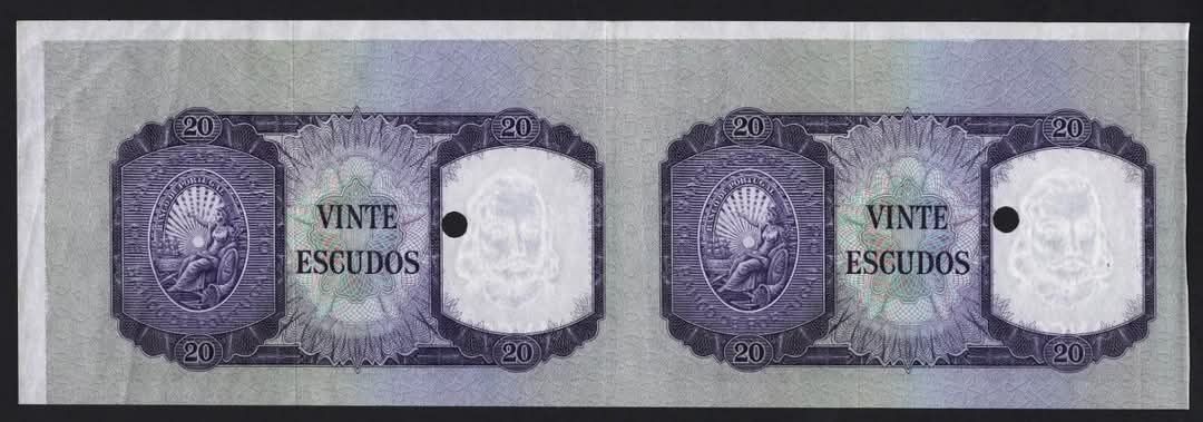 RARIDADE! Folha 2 Notas 20 Escudos Não Cortadas
