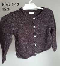 Fioletowy śliwkowy piękny sweter sweterek na guziczki Next 9-12m 80 cm