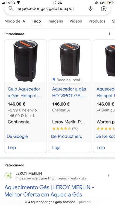 Aquecedor galp gas