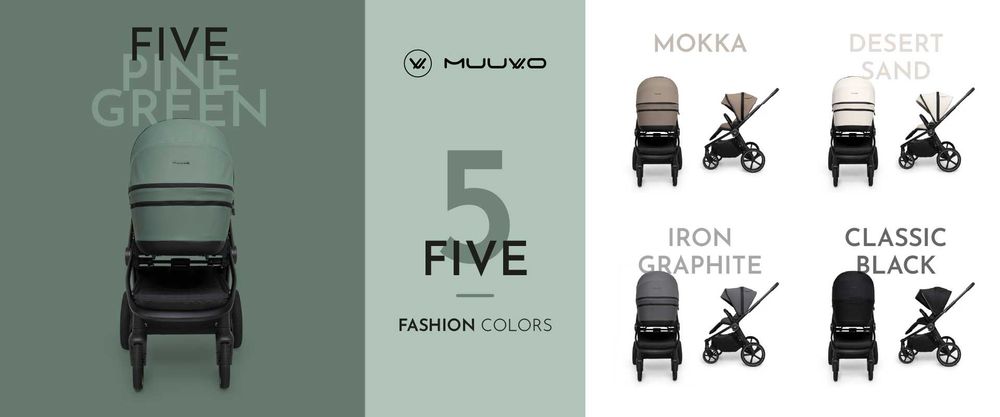 Wózek Muuvo FIVE 2w1 Lekki Składany Gondola+Spacerówka +Adaptery