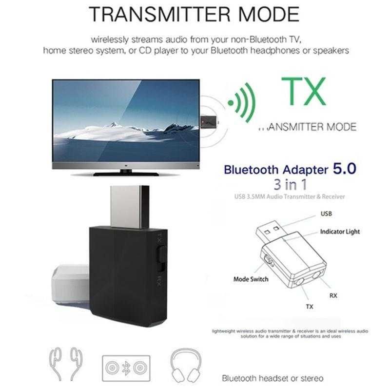 Placa Som 3 em 1 Receptor Transmissor Áudio Bluetooth 5.0 USB Jack 3.5