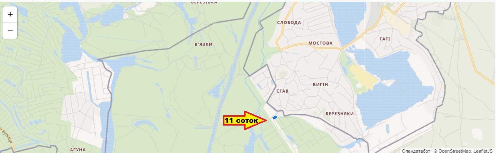 Продам ділянку  площею 11 соток між Бортничами та Гнидами
