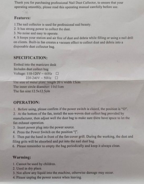 Aspirador de manicure, colocar na mesa