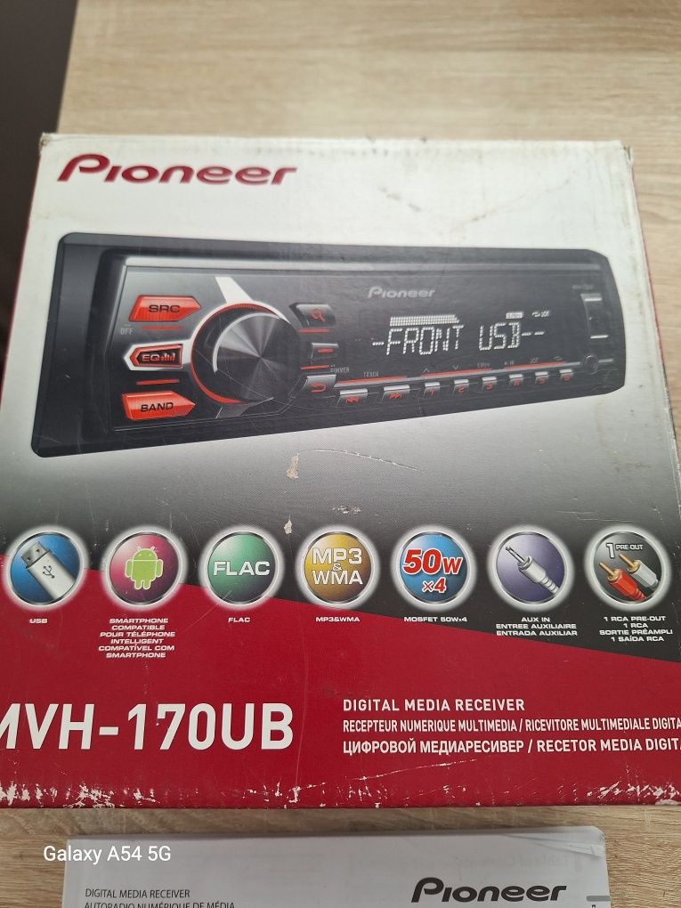 Radio samochodowe Pioneer MVH-170UB pełen zestaw,stan bdb