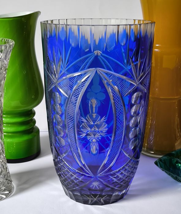 Wazon piękny stary kolorowy kryształ 30 cm