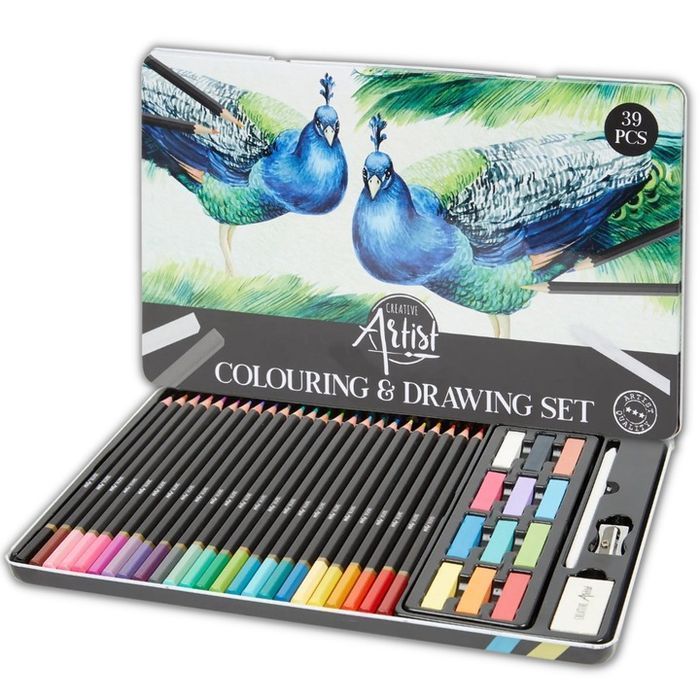 Zestaw Do Rysowania Kredki Ołówkowe Pastele W Etui 39 El. Prezent