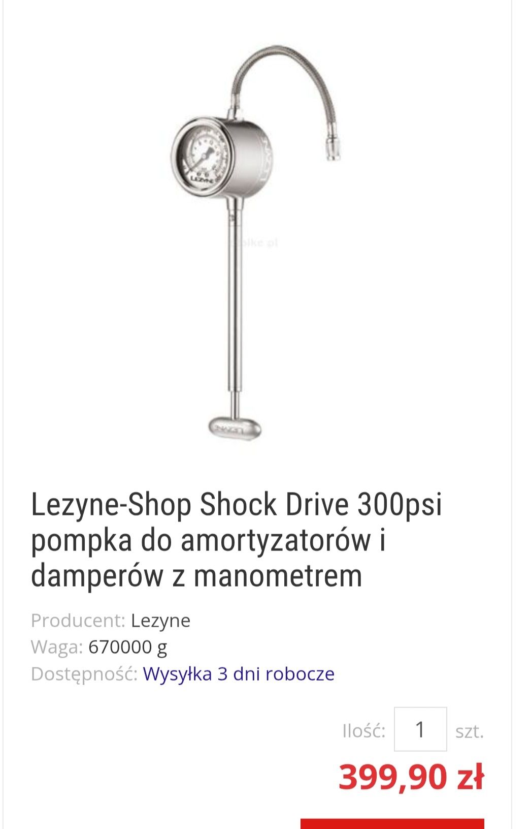 Lezyne-Shop Shock Drive 300psi pompka do amortyzatorów i damperów
