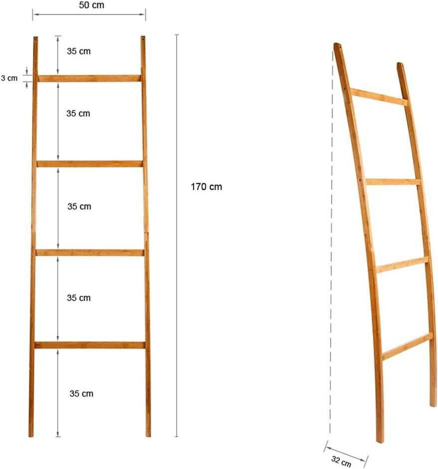 Drabinka wieszak  łazienkowy na ręczniki bambus 4 szczeble 170x50cm