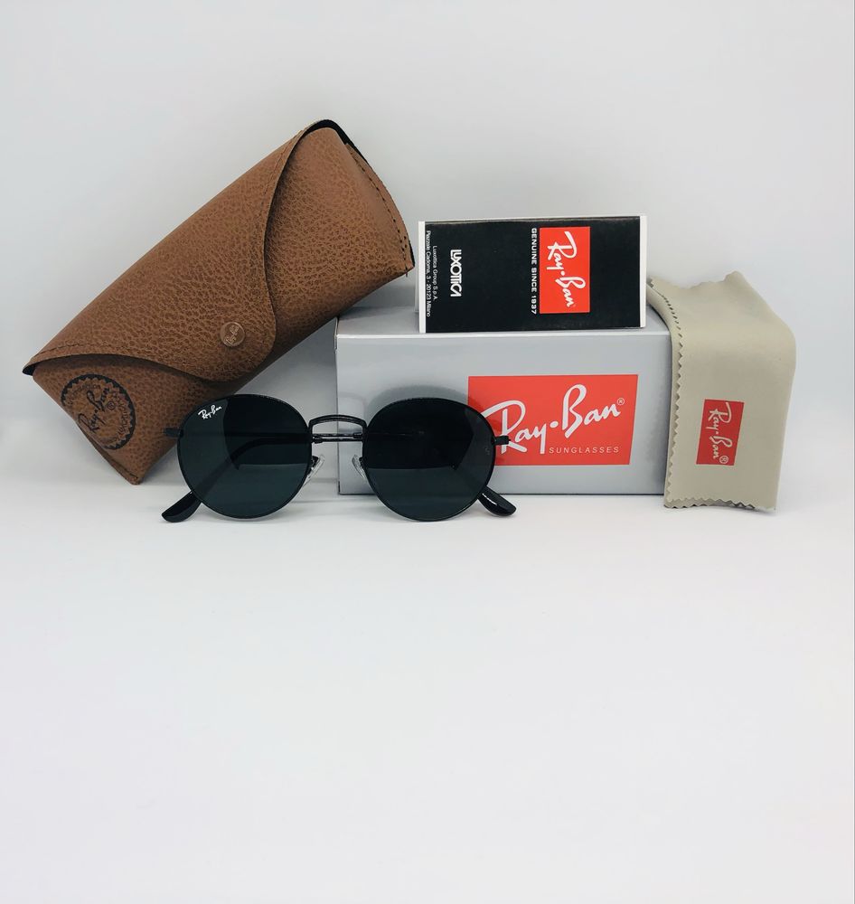 Солнцезащитные круглые очки Ray Ban Round Metal 3447 Black 50мм стекло