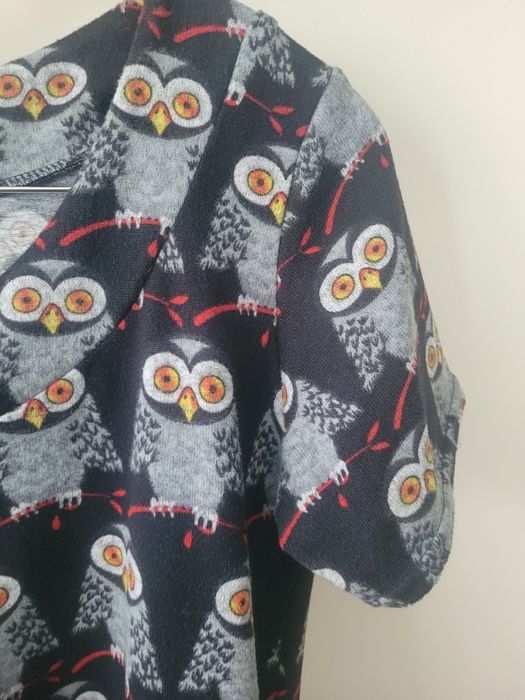 Sweterkowa tunika w sowy Happi ,unikatowa,XL(42)