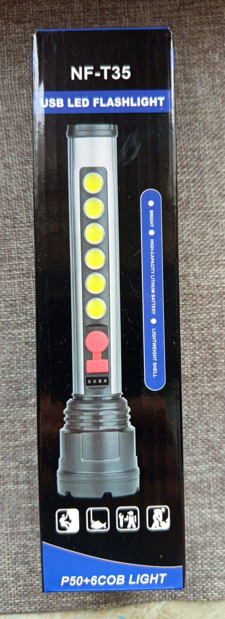 Latarka LED USB + 6 cob