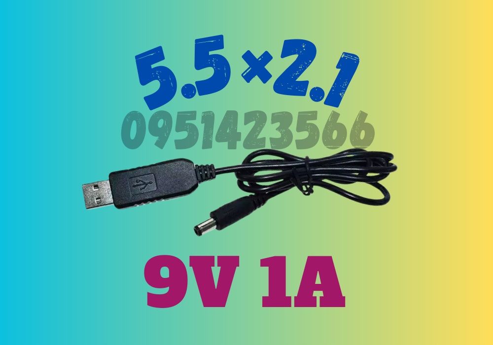 9V USB to DC 5,5×2,5 5.5×2.1 кабель для роутера від павербанка