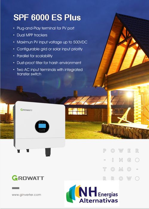 Inversor Híbrido Growatt SPF 6000W 48V 2x 80A MPPT solar