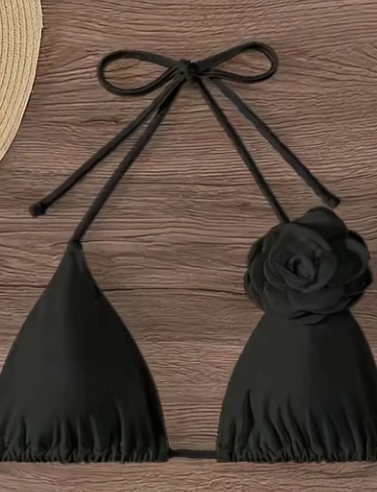 Купальник з квіткою, купальник чорний s-m, купальник роздільний чорний