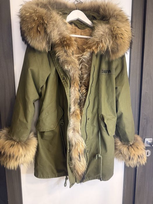 Parka khaki S z jenotem i podszeka odpinana z królika